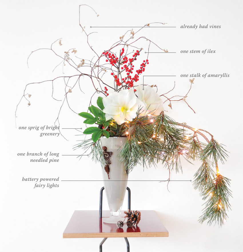 christmas florals with fairy lights